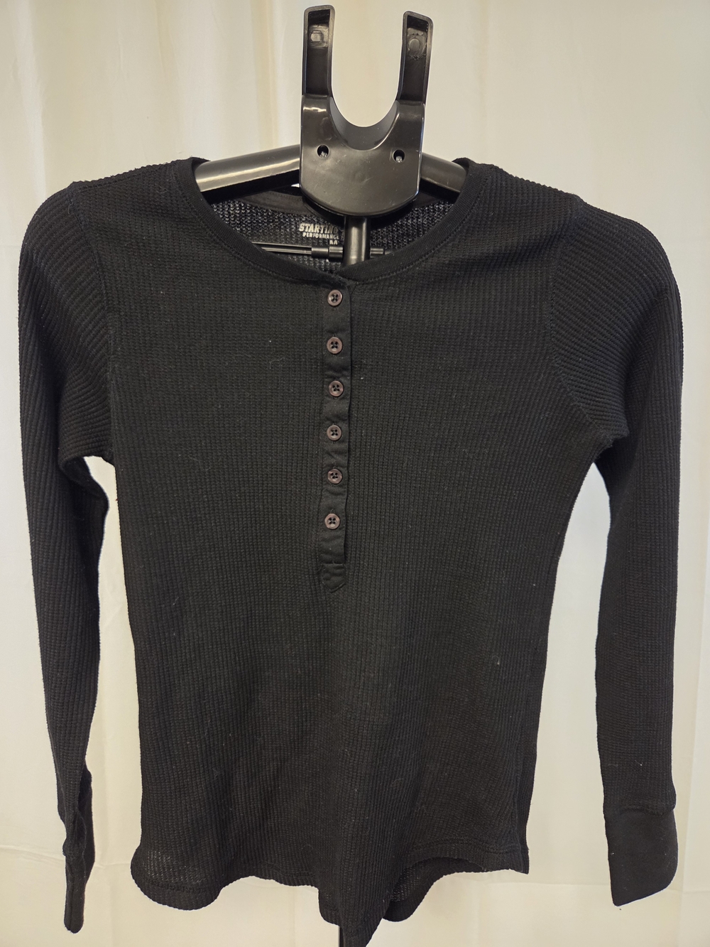 Black Waffle Henley Long-Sleeve Top - Classic Everyday Layering